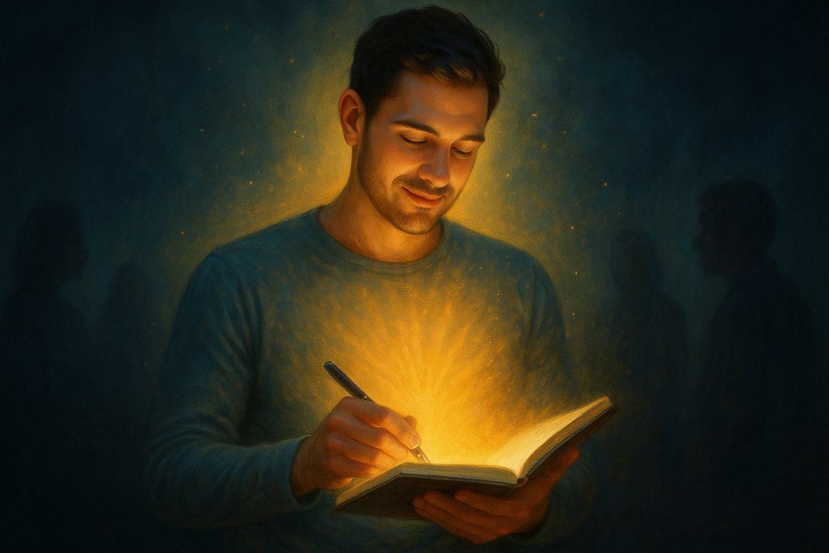 a man journaling about self-worth and confidence