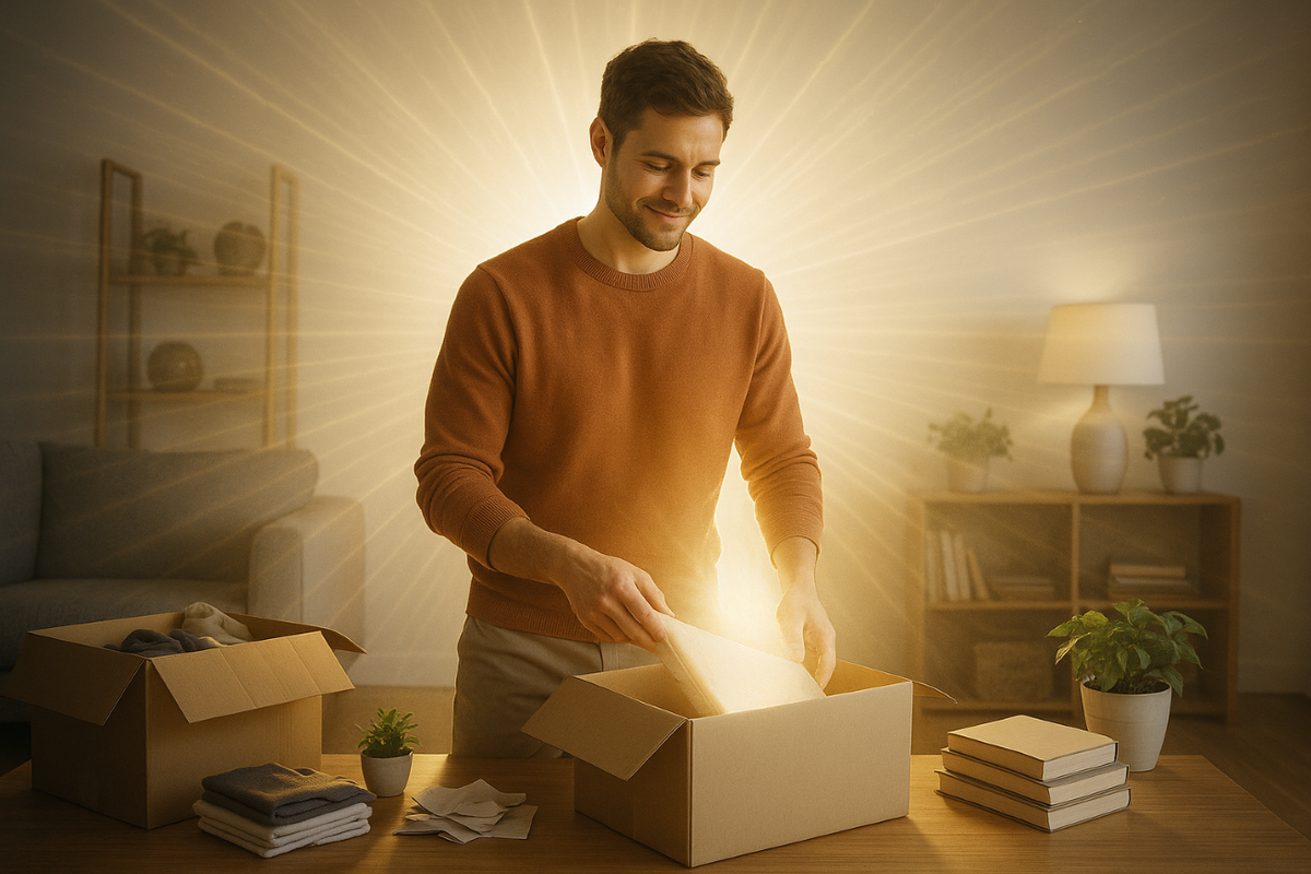 man decluttering his home