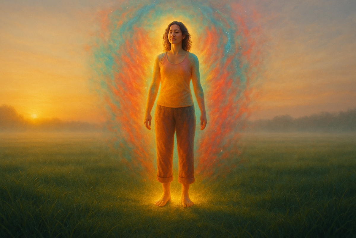 person standing barefoot in morning dew
