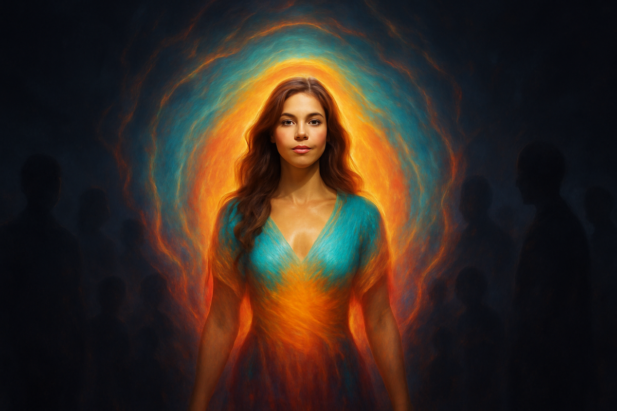 woman glowing with inner virtues