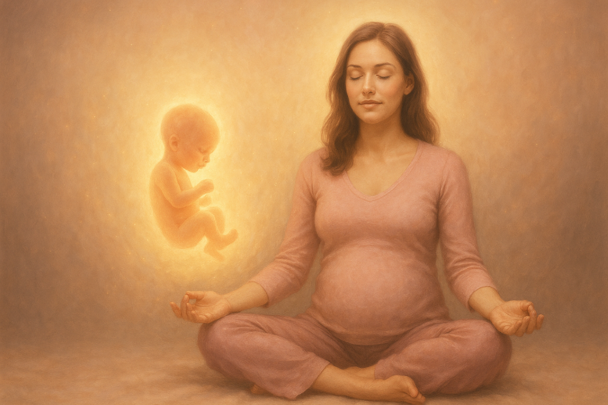 woman meditating with future baby soul