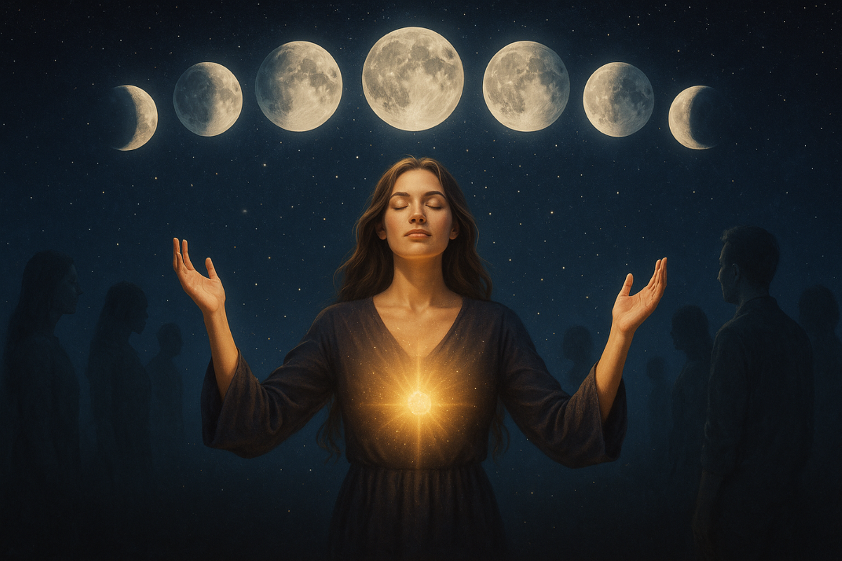 woman setting new moon intentions manifestation with moon.