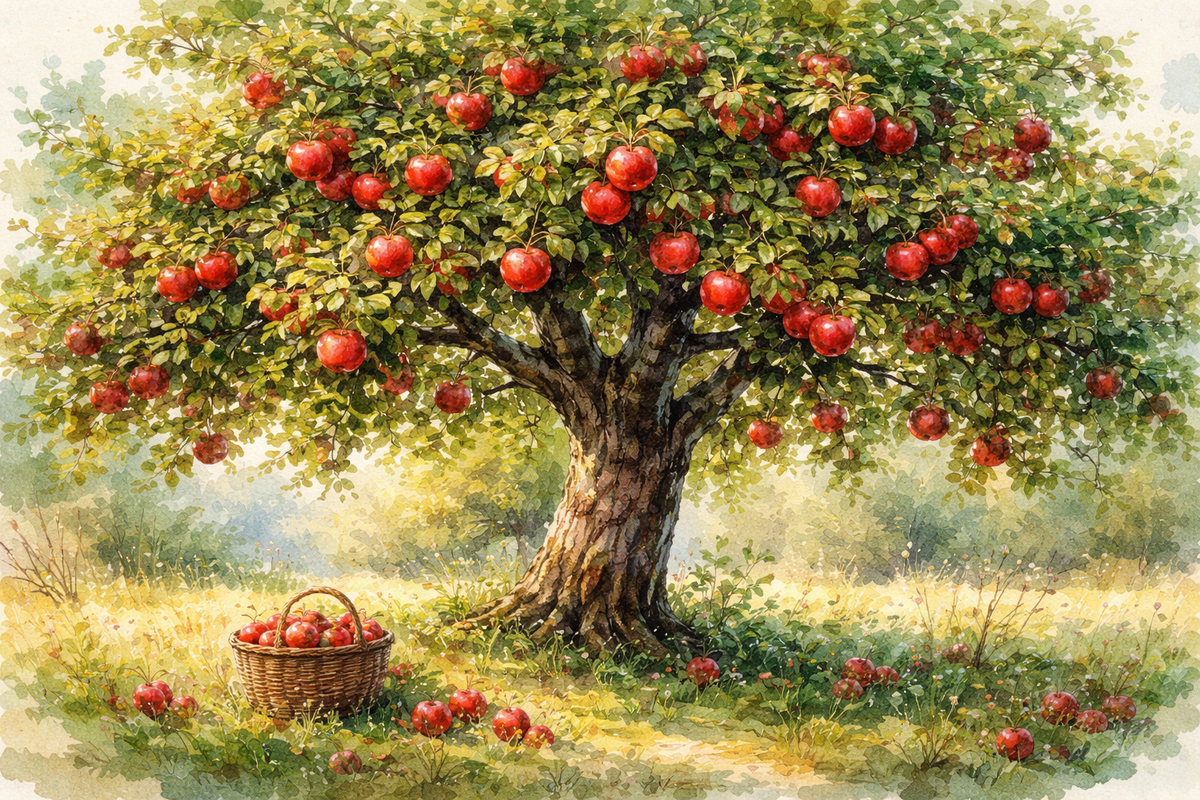 Apple tree with red apples.